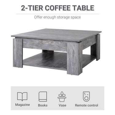 HOMCOM Modern Coffee Table with Storage Shelf, Square  Cocktail Table, Center Table for Living Room, Grey
