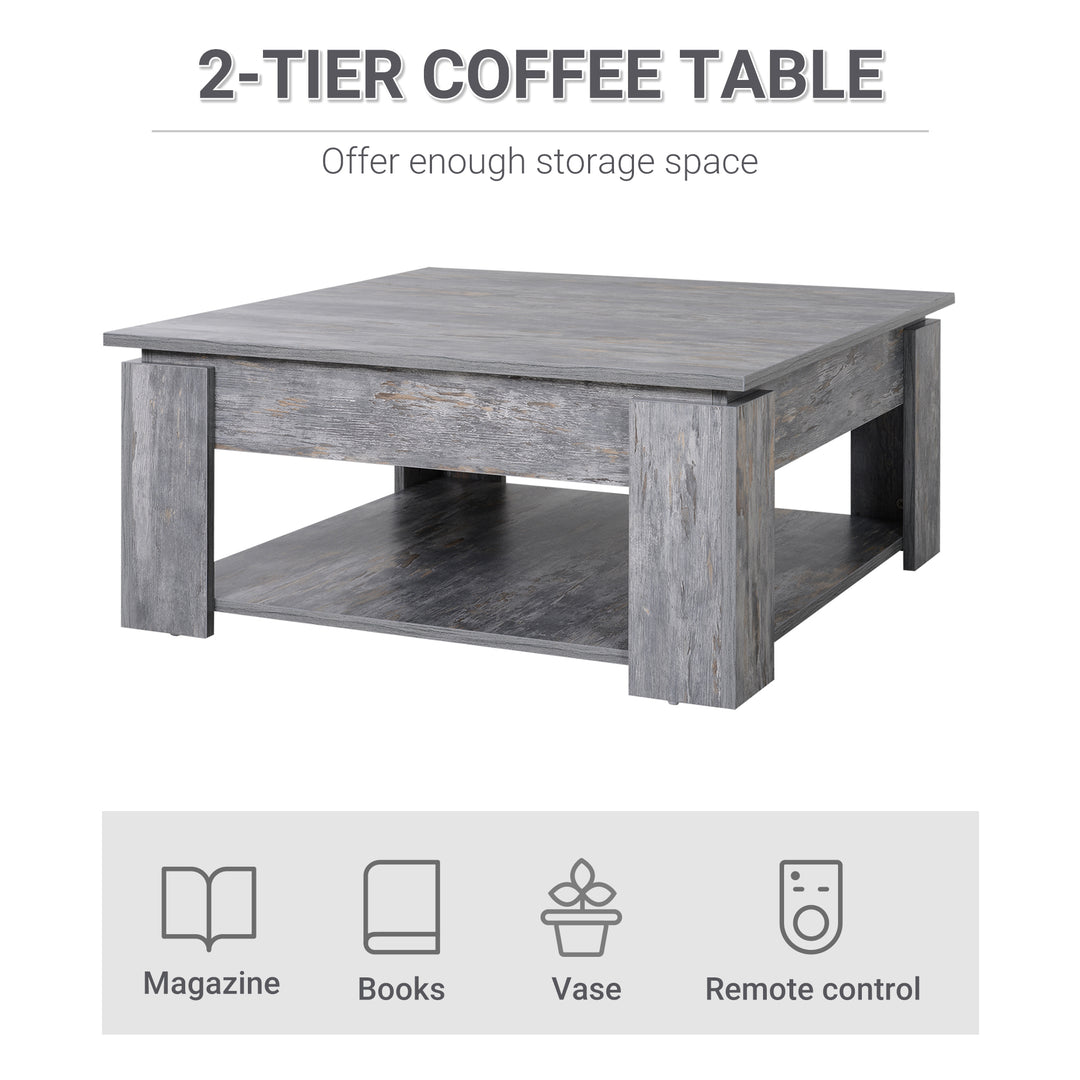 HOMCOM Modern Coffee Table with Storage Shelf, Square  Cocktail Table, Center Table for Living Room, Grey