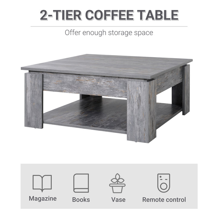 HOMCOM Modern Coffee Table with Storage Shelf, Square  Cocktail Table, Center Table for Living Room, Grey