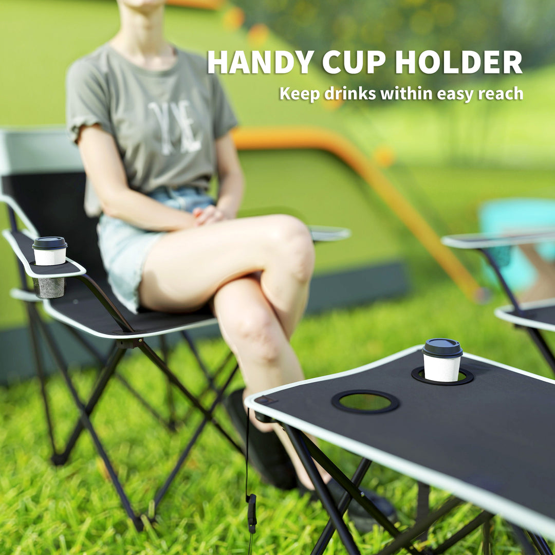 Outsunny 4 Piece Folding Camping Table and Chairs, Outdoor Lawn Chair Set w/ Table, Cup Holders for Hiking, Picnic, Grey