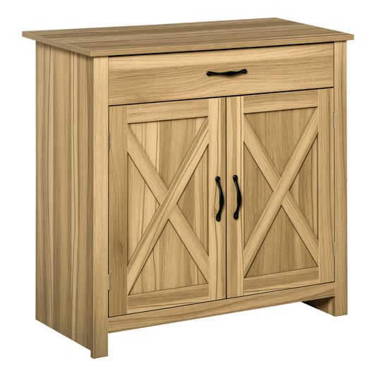 HOMCOM Farmhouse Sideboard Buffet Cabinet, Storage Cabinet with Barn Doors, Distressed Brown