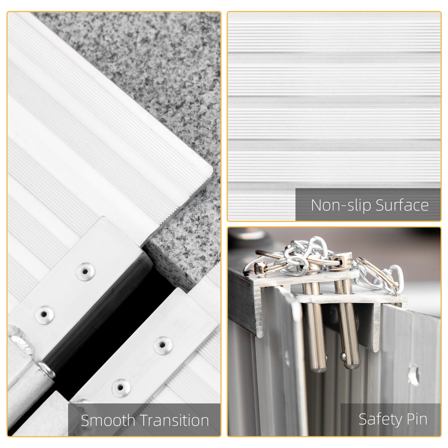 HOMCOM Textured Aluminum Folding Wheelchair Ramp, Portable Threshold Ramp 2', for Scooter Steps Home Stairs Doorways