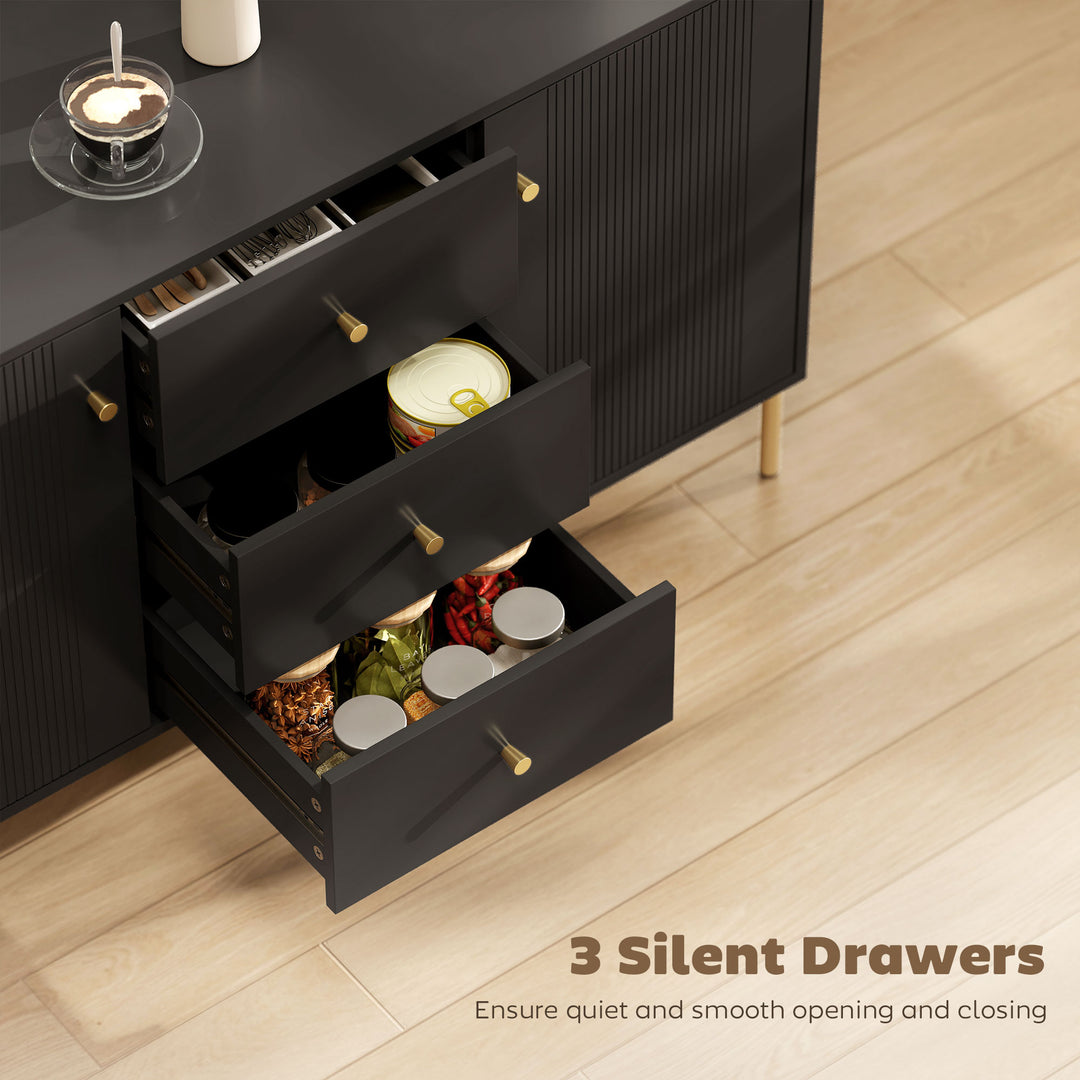 HOMCOM Buffet Cabinet, Modern Sideboard with 3 Soft-Close Drawers and 2 Adjustable Shelves for Living Room, Kitchen, Black