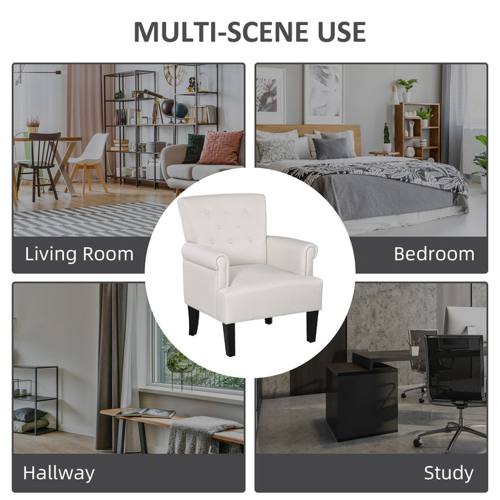 HOMCOM Armchair, Fabric Accent Chair, Modern Living Room Chair with Wood Legs and Rolled Arms for Bedroom, Grey