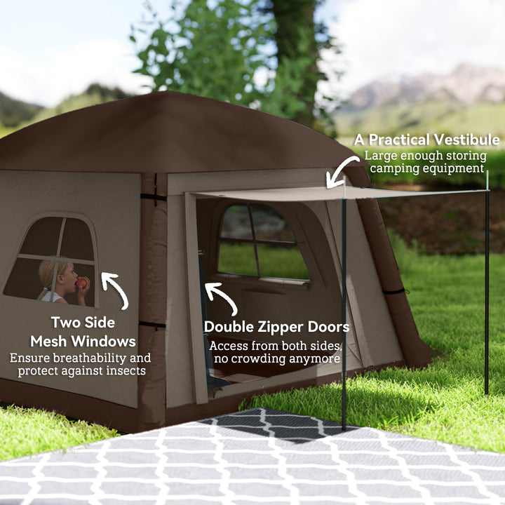 Outsunny Inflatable Camping Tent, 1-2 Person Glamping Tent with Hand Pump, Blow Up Tent with Doors, Carry Bag, Khaki and Brown