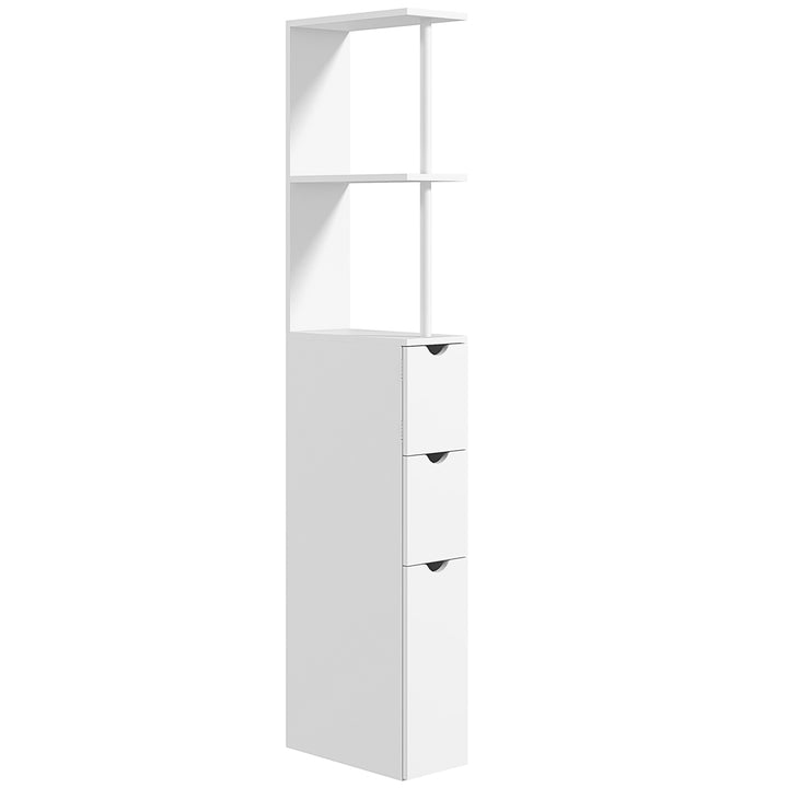 HOMCOM Tall Bathroom Storage Cabinet, Narrow Bathroom Cabinet with Drawers and Open Shelves for Small Spaces, White and Grey