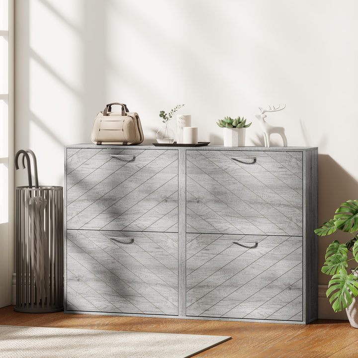 HOMCOM Shoe Storage Cabinet with 4 Flip Drawers, Narrow and Slim, 12 Pair of Shoes Organizer for Hallway, Entryway, Grey