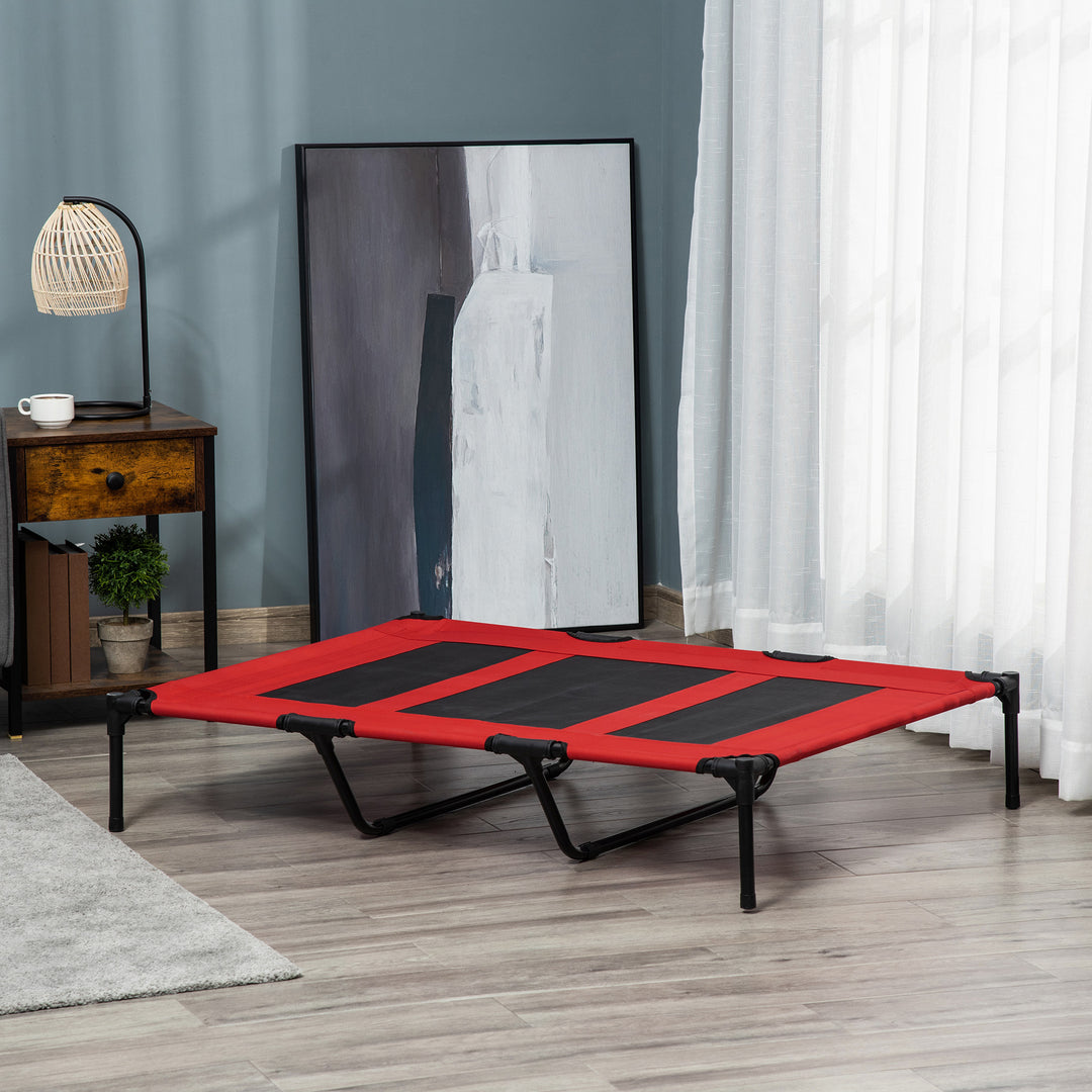 PawHut Elevated Dog Bed, Raised Dog Cot for XL Sized Dogs, Indoor & Outdoor, 48" x 36" x 9", Red