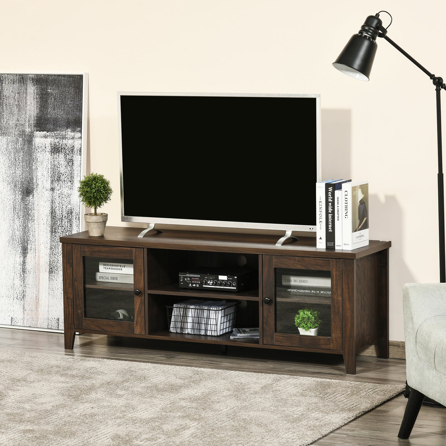 HOMCOM Fireplace TV Stand for TVs up to 60 inches, Wood TV Cabinet w/ Storage Doors or Living Room, Office, Coffee