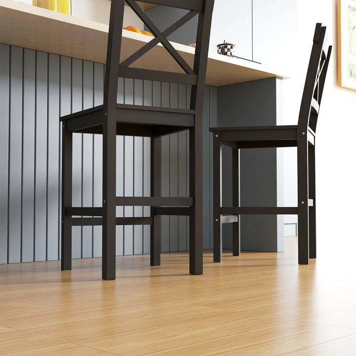 HOMCOM Counter Height Stools Set of 2, Farmhouse Bar Stools with Backs, Solid Wood Counter Stools for Kitchen Island