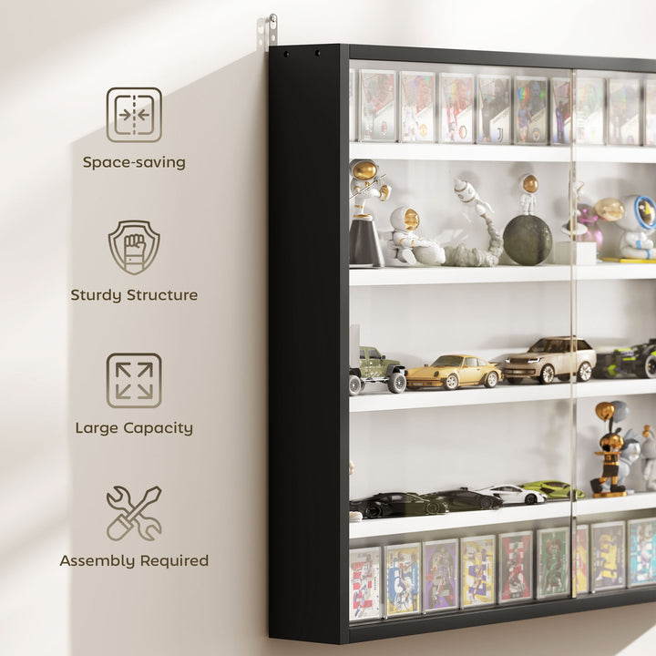 HOMCOM 5-Tier Display Cabinet, Shot Glass Display Case, Glass Curio Cabinet with 2 Glass Doors and 4 Adjustable Shelves, Black