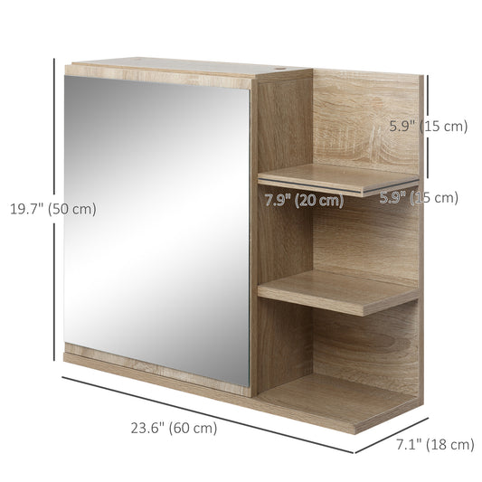 kleankin Medicine Cabinet with Mirror, Wall Mounted Bathroom Mirror Cabinet, Bathroom Wall Cabinet with 3 Open Shelves, Natural