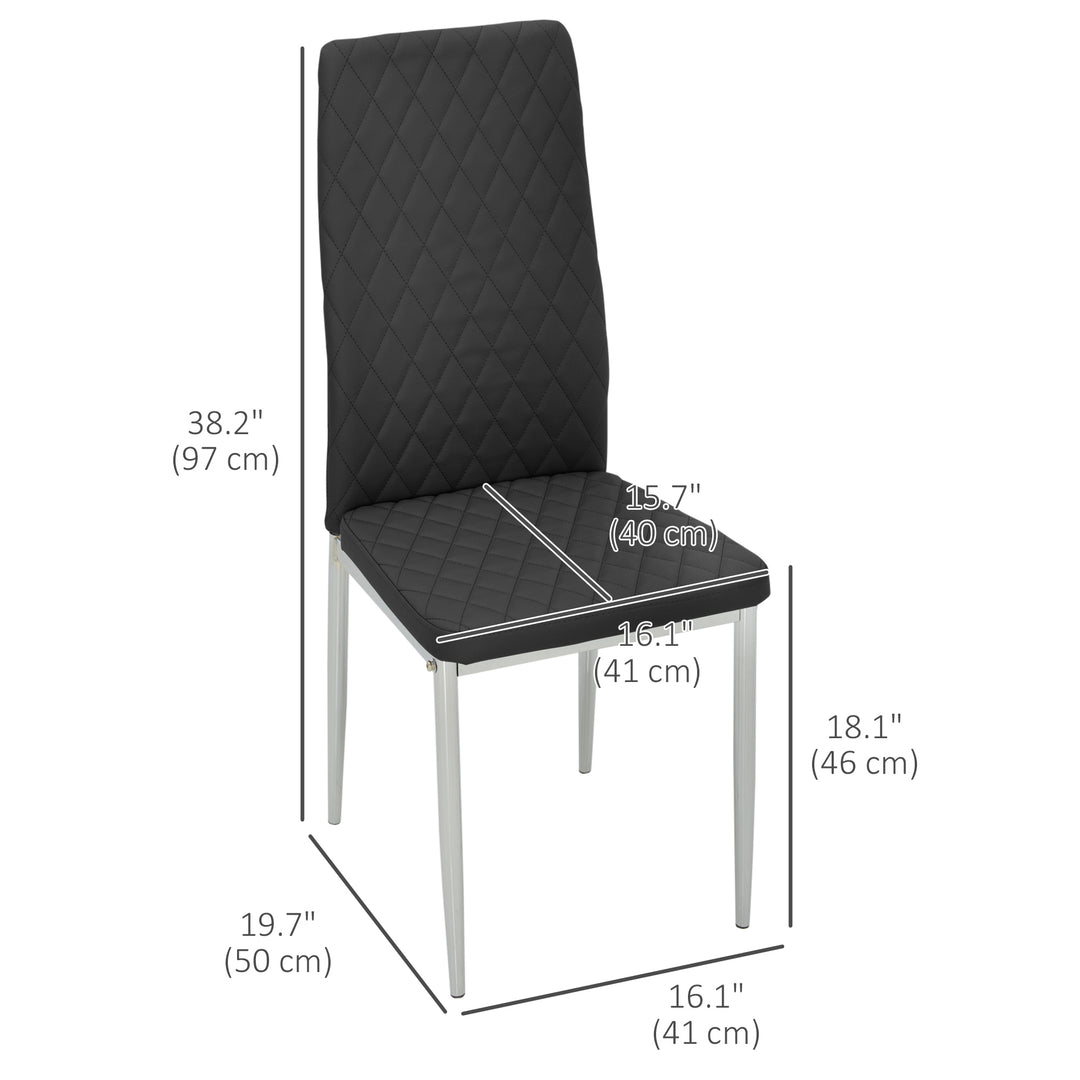 HOMCOM Kitchen Chairs Set of 4, Dining Chairs w/ Faux Leather Upholstery and Steel Legs for Living Room, Dining Room, Grey