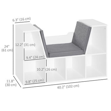 HOMCOM 6-Cubby Bookcase with Seat Cushion, Cube Storage Shelf with Reading Nook for Home Office, Study, Grey