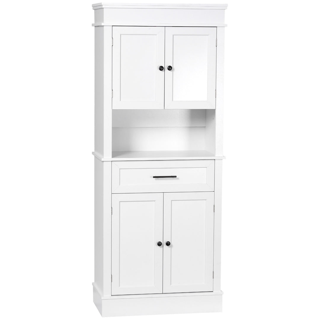 HOMCOM Modern Freestanding Kitchen Pantry Cabinet Cupboard with Doors Open Shelves Adjustable Shelving Microwave Space, White