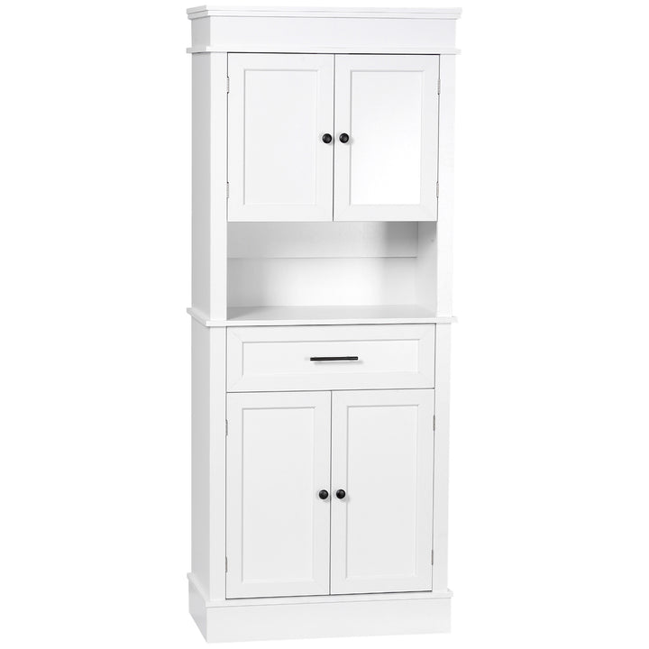 HOMCOM Modern Freestanding Kitchen Pantry Cabinet Cupboard with Doors Open Shelves Adjustable Shelving Microwave Space, White