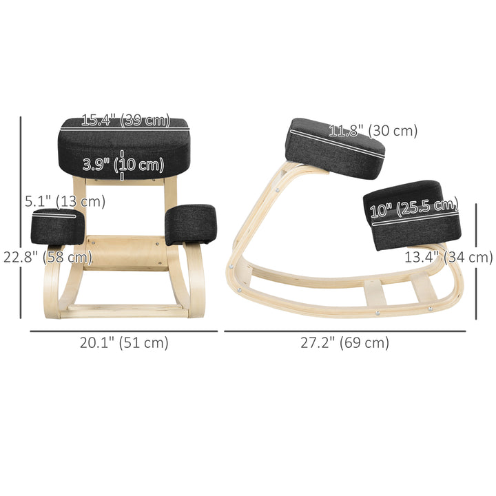 HOMCOM Ergonomic Kneeling Chair, Wood Kneel Stool with Thick Pads, Desk Knee Chair, Improve Posture, Black