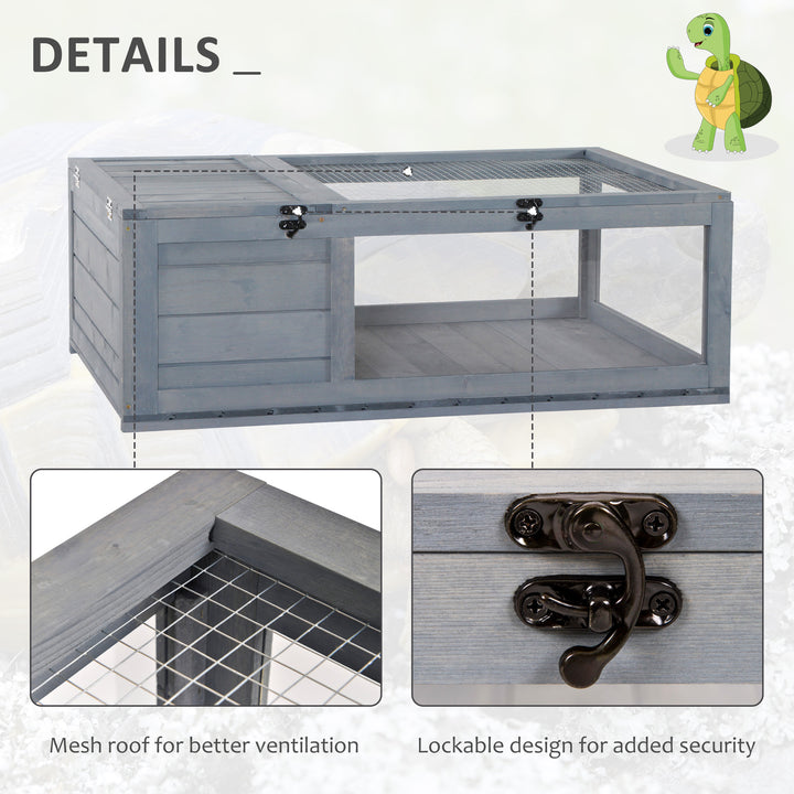PawHut Wood Tortoise House for Lizards, Geckos, Indoor Outdoor Use, 35.8" x 23.8" x 12.6", Grey