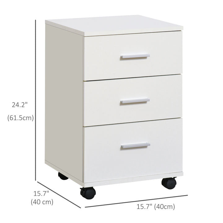 Vinsetto Mobile Filing Cabinet with Wheels, 3 Drawer File Cabinet with Lock and Keys for Home Office, White