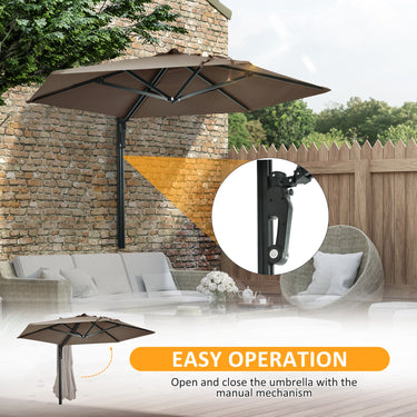 Outsunny 8 ft Wall Mounted Umbrella with 180° Rotatable Canopy, Patio Wall Parasol for Outdoor, Garden, Balcony, Yard,  Khaki