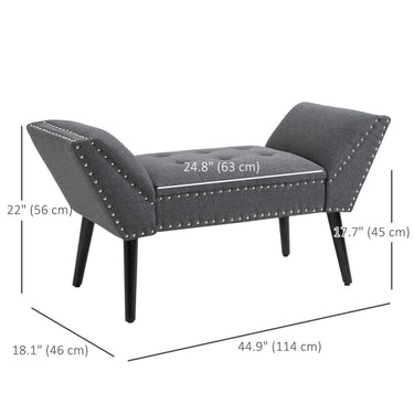 HOMCOM Modern Upholstered Bench, End of Bed Bench for Bedroom, Hallway Bench with Arms and Nailhead Trim