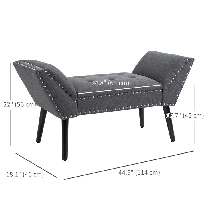 HOMCOM Modern Upholstered Bench, End of Bed Bench for Bedroom, Hallway Bench with Arms and Nailhead Trim