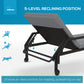 Outsunny Wicker Chaise Lounger with 5-Level Adjustable Backrest, Light Grey