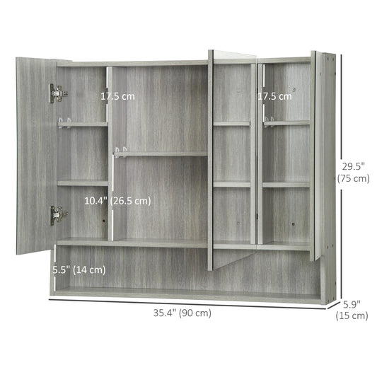 kleankin Wall Mounted Bathroom Medicine Cabinet with Mirror and Adjustable Shelves, Grey