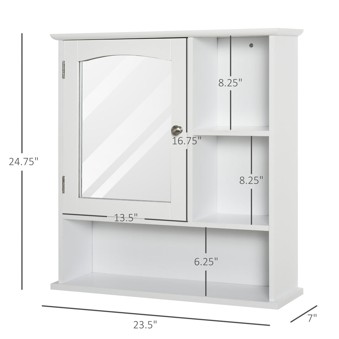 kleankin Wall-Mounted Medicine Cabinet, Bathroom Mirror Cabinet with Doors and Storage Shelves, White