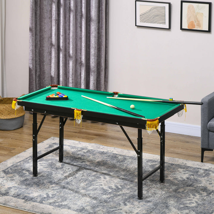 Soozier 55" Pool Table Set Folding Billiard Table with Adjustable Height, 2 Cues, 16 Balls, 2 Chalks, Triangle, Brush, Green