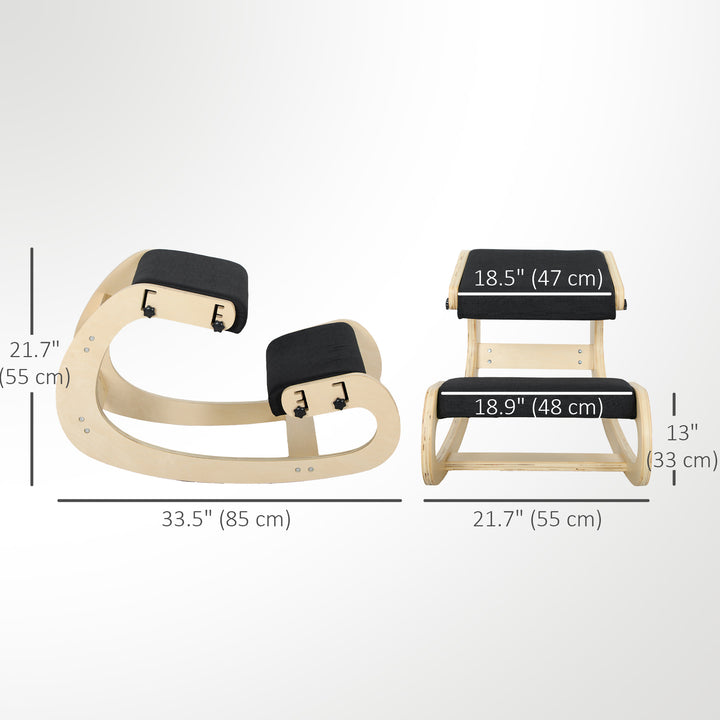 HOMCOM Ergonomic Kneeling Chair, Adjustable Rocking Wood Kneeling Stool, Desk Chair, Improve Posture, Cream White