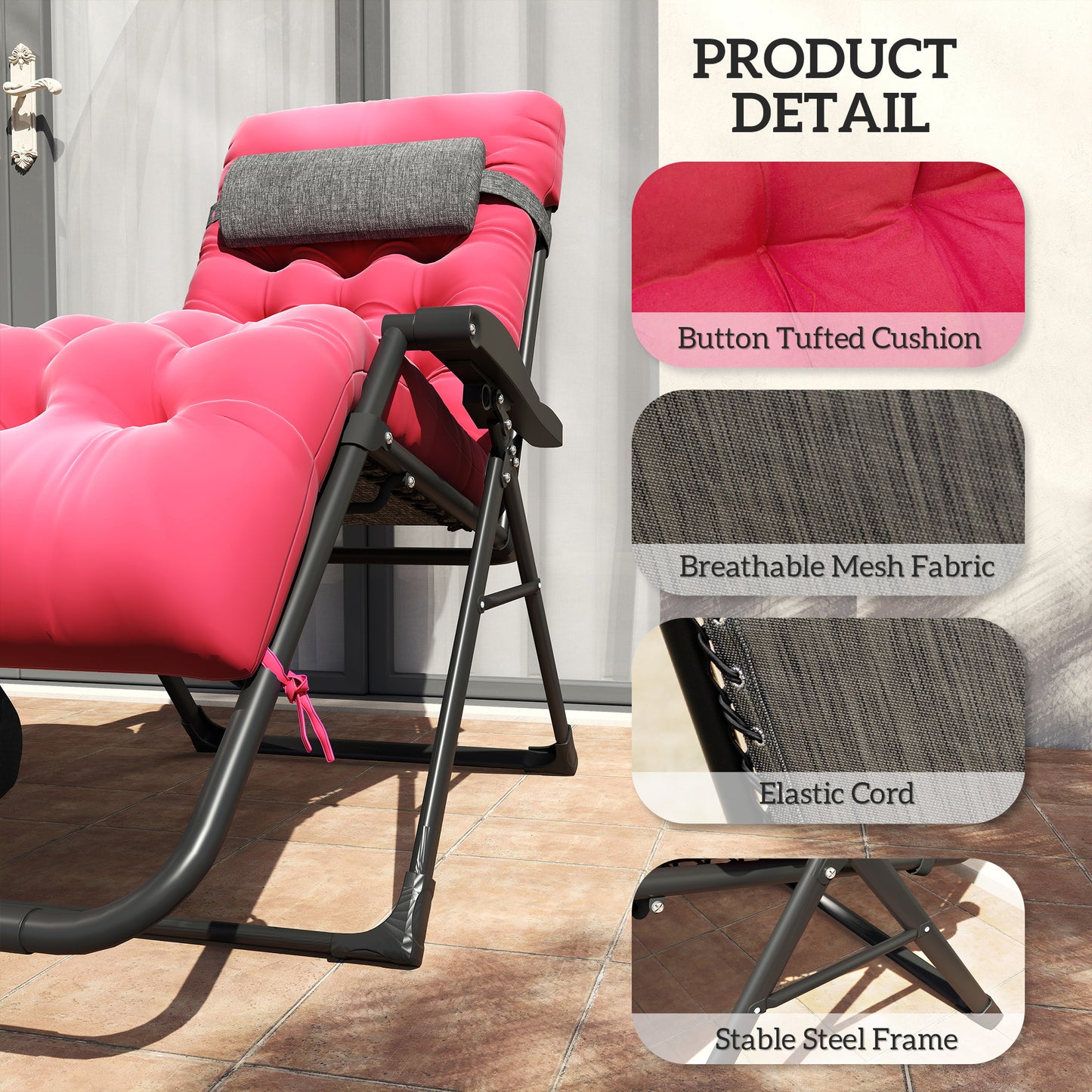 Outsunny Padded Zero Gravity Chair, Folding Recliner Chair, Patio Lounger with Cup Holder, Adjustable Backrest, Removable Cushion for Outdoor, Deck, Poolside, Red