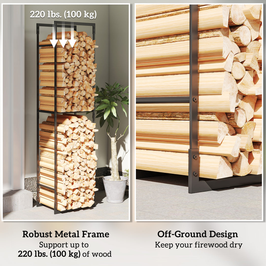 Outsunny Firewood Rack Outdoor, Heavy Duty Log Holder with Adjustable Shelf for Fireplace, Indoor Outdoor Fire Wood Storage Rack