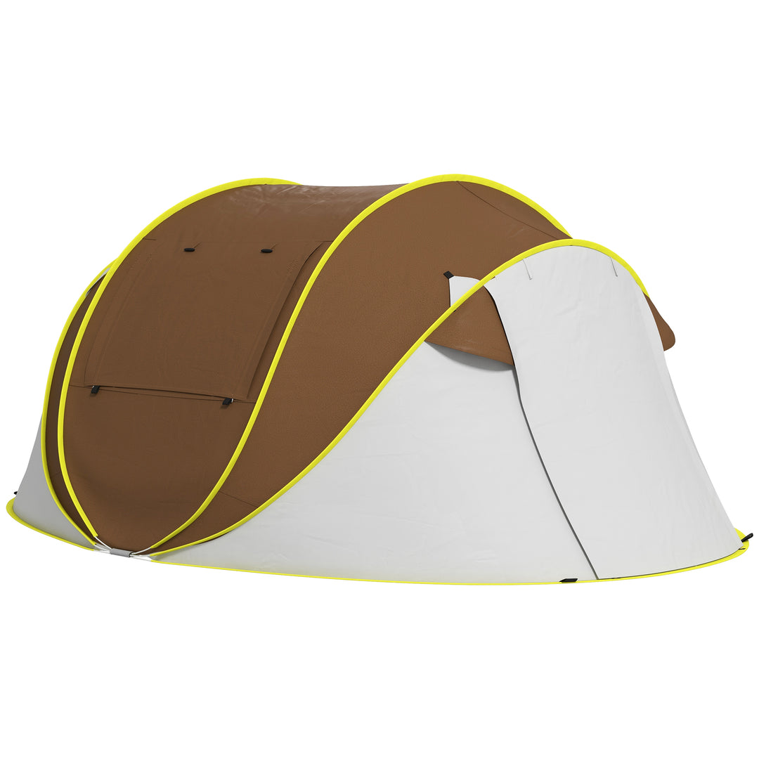 Outsunny Pop Up Tent with 2 Porch and Carry Bag, 3000mm Waterproof Camping Tent, for 2-3 People, Brown