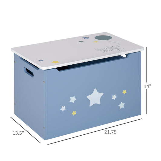 Qaba Kids Wooden Toy Storage Box Organizer Chest with Gas Stay Bar Seating Bench 21.75" x 13.5" x 14" Blue