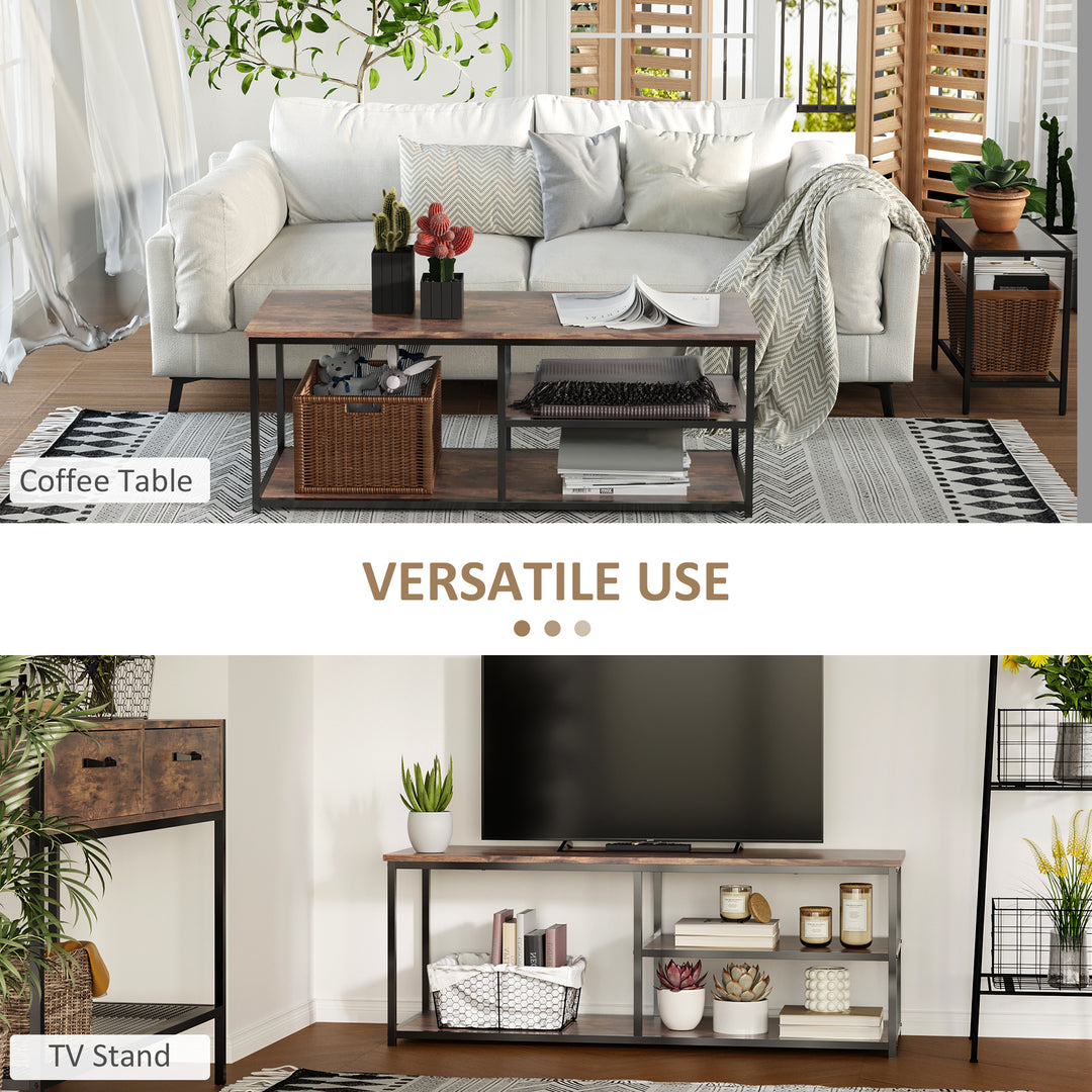 HOMCOM Industrial TV stand for TVs up to 55", TV Cabinet with Storage Shelves Metal Frame, Media Console for Living Room, Rustic Brown