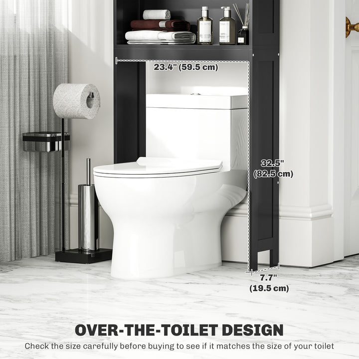 kleankin Modern Over The Toilet Storage, Bathroom Cabinets Over Toilet with Open Shelves and Double Door Cabinet, White