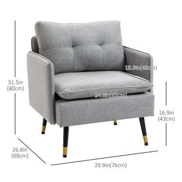 HOMCOM Modern Armchair, Upholstered Accent Chair with Tufted Back Cushion and Steel Legs for Living Room, Bedroom, Grey