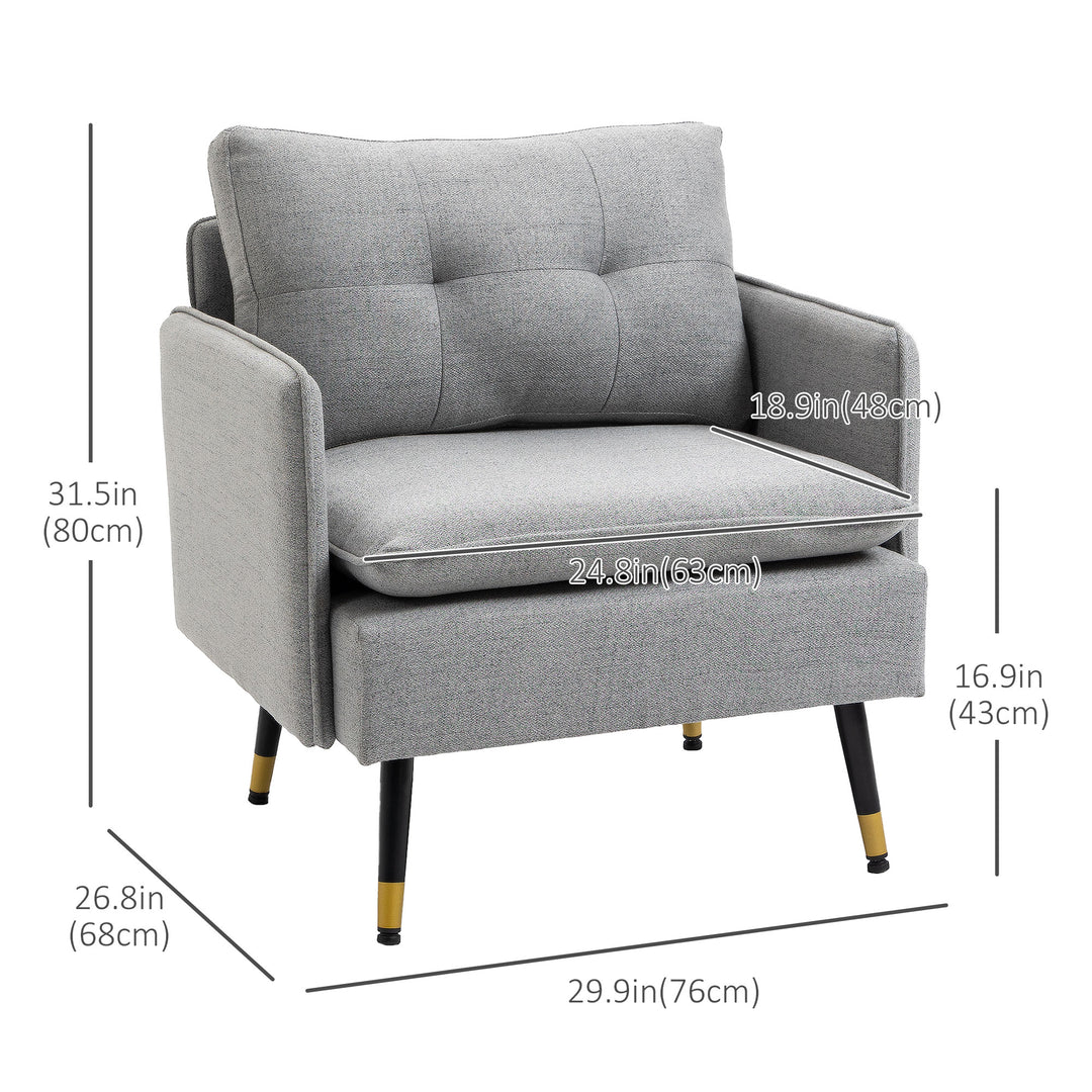 HOMCOM Modern Armchair, Upholstered Accent Chair with Tufted Back Cushion and Steel Legs for Living Room, Bedroom, Grey