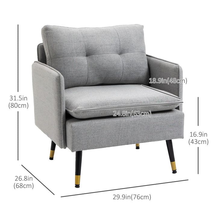 HOMCOM Modern Armchair, Upholstered Accent Chair with Tufted Back Cushion and Steel Legs for Living Room, Bedroom, Grey