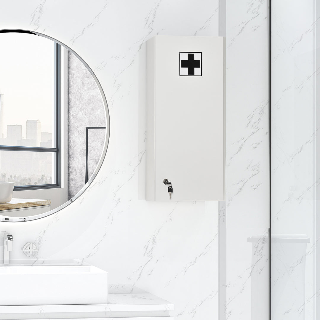 kleankin Wall Mount Medicine Cabinet, 5-tier Lockable Bathroom Cabinet with 2 Keys and Adjustable Shelves, White