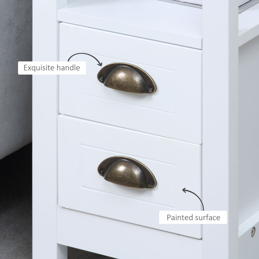 HOMCOM Slim End Table with 2 Drawers and Storage Shelf, Sofa Side Table for Living Room, Narrow Nightstand, White