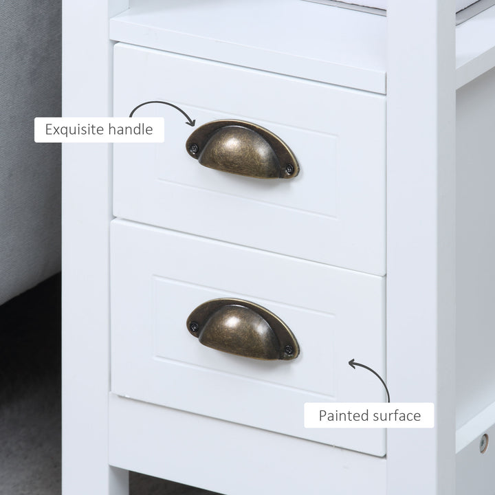 HOMCOM Slim End Table with 2 Drawers and Storage Shelf, Sofa Side Table for Living Room, Narrow Nightstand, White