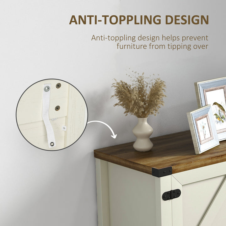 HOMCOM Farmhouse Kitchen Storage Cabinet, Free Standing Sideboard Console Table with Barn Doors, Bottom Shelf, White