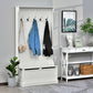 HOMCOM 3-In-1 Hall Tree w/ Coat Rack, Shoe Storage and Bench Seat, Entryway Bench w/ 4 Hooks for Hallway, Living Room, White