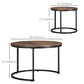 HOMCOM Nesting Coffee Tables Set of 2, Round Coffee Table with Metal Frame, Living Room Tables, Grey Wood Grain