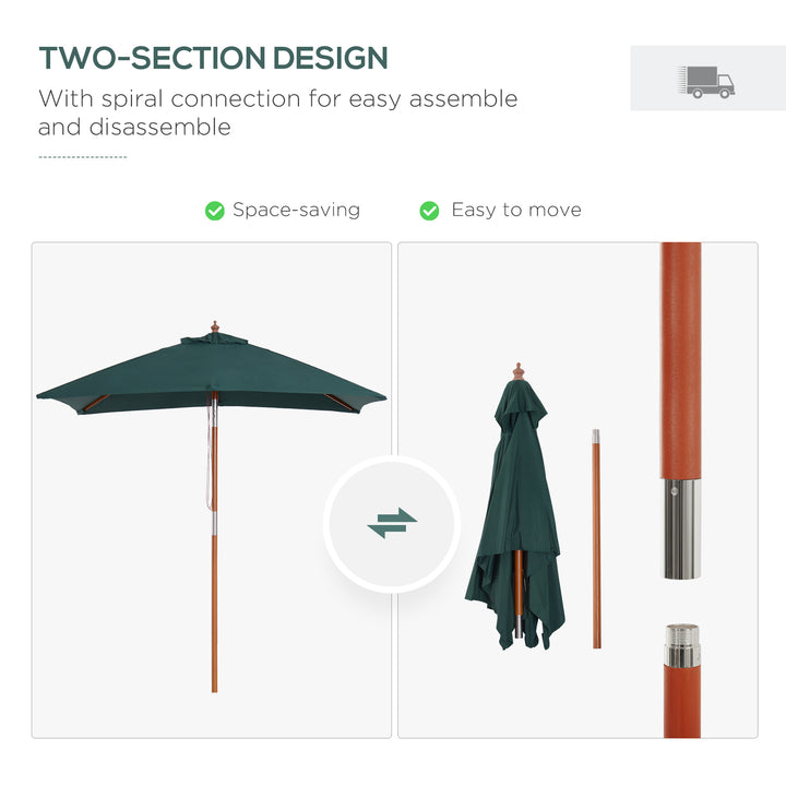 Outsunny 6.6x5ft Square Market Parasol, Wooden Patio Umbrella with Tilt Mechanism and 6 Bamboo Ribs, Garden Sunshade, Wine Red