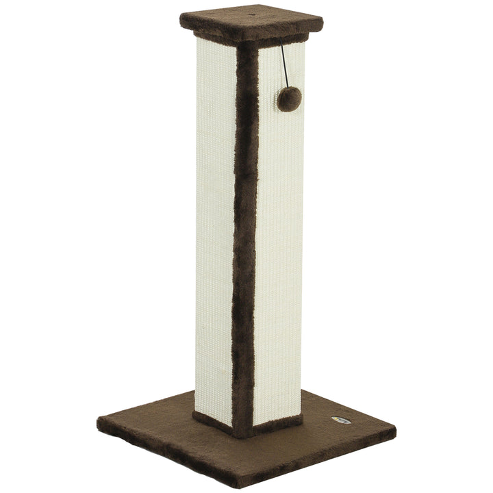 PawHut 32" Tall Cat Scratching Post for Indoor Cats and Kittens, Sisal Cat Scratcher with Hanging Ball Soft Plush, Grey