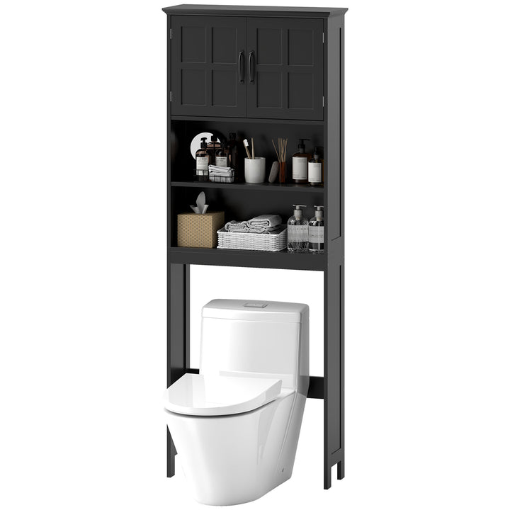 kleankin Modern Over The Toilet Storage, Bathroom Cabinets Over Toilet with Open Shelves and Double Door Cabinet, White