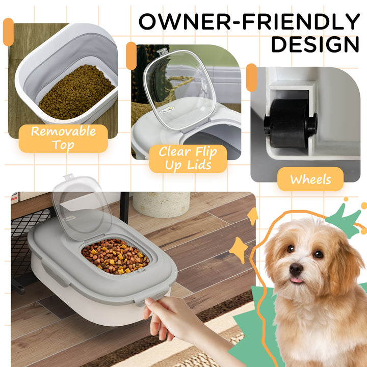 PawHut 6-30lb Dog Food Storage Container Collapsible Design with Airtight Lids, Rolling Wheels, Cup, Bowl, Spoon, Grey